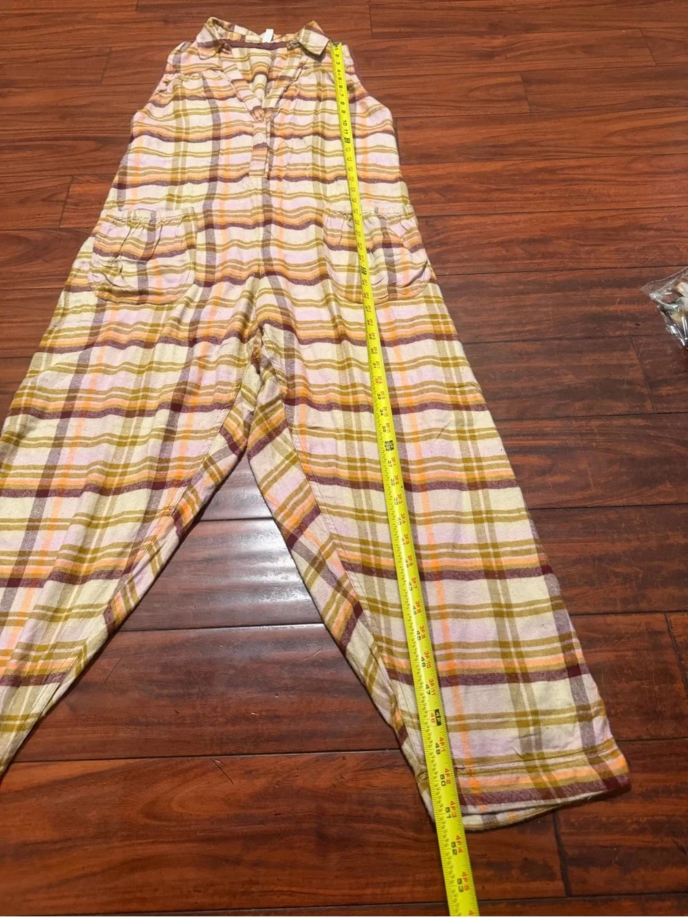 Free People Plaid Sleeveless oversized Jumpsuit in Cream, Pink & Tan - Picture 6 of 13